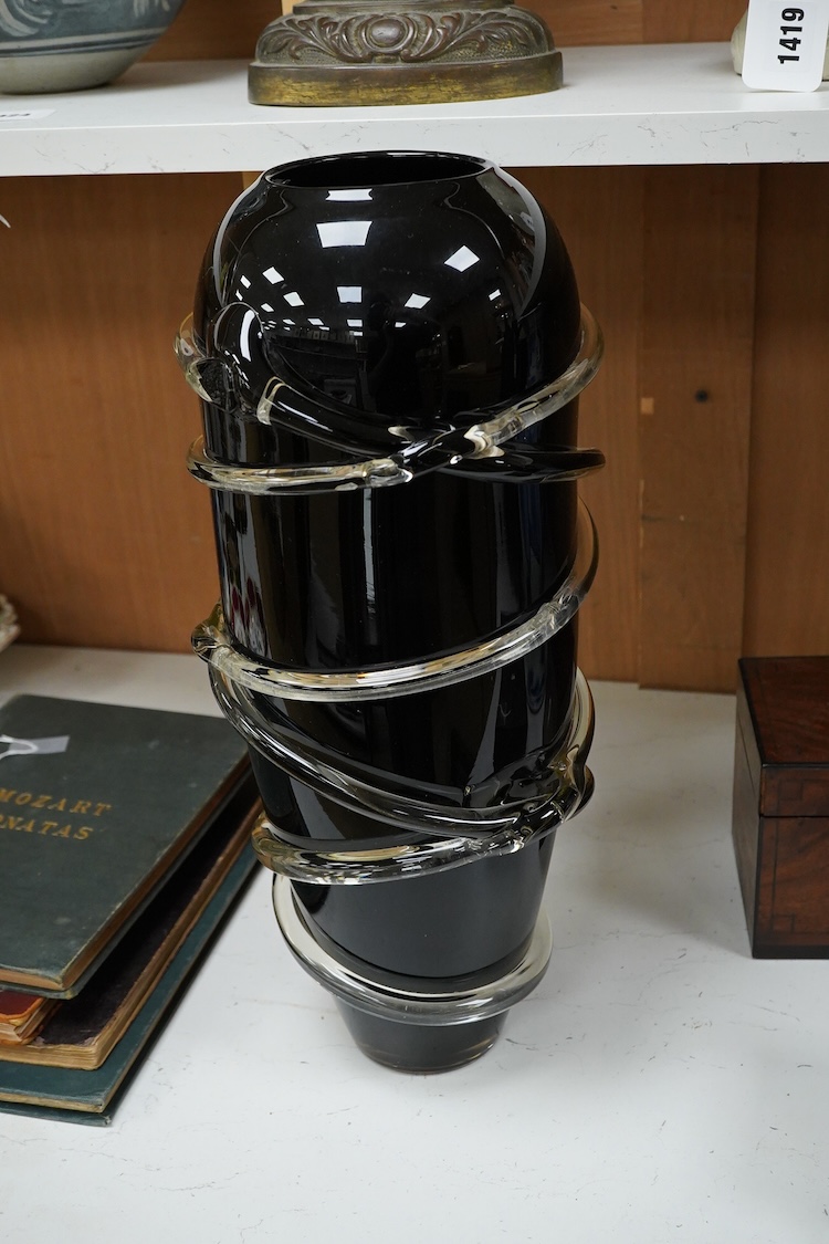 A large trailed art glass vase, 46cm high